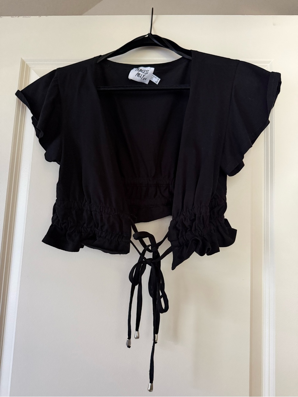 Princess Polly Black Tie-Front Ruffle Crop Top